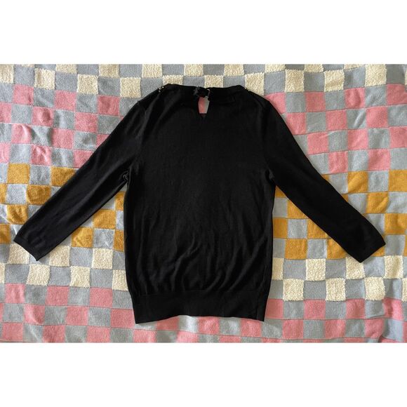 LOFT Women's Jeweled Embellished Neckline Sweater Size S Black Work Office Chic - Picture 2 of 5